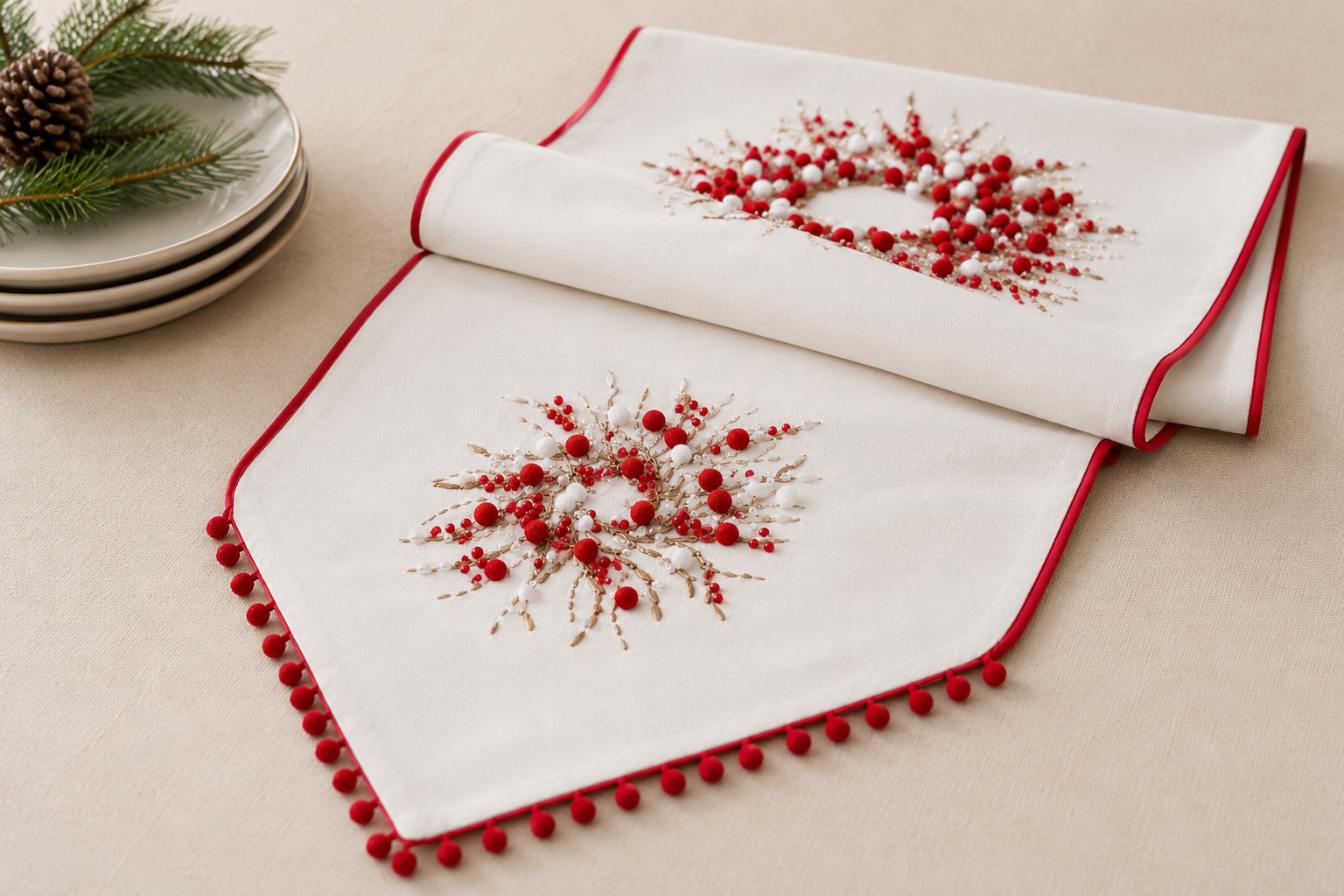 Holiday Berry Wreath Table Runner
