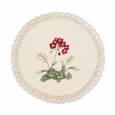 Xia Home Fashions Embroidered Floral Crochet Trim Round Doilies 12" Set of 4 Beige
