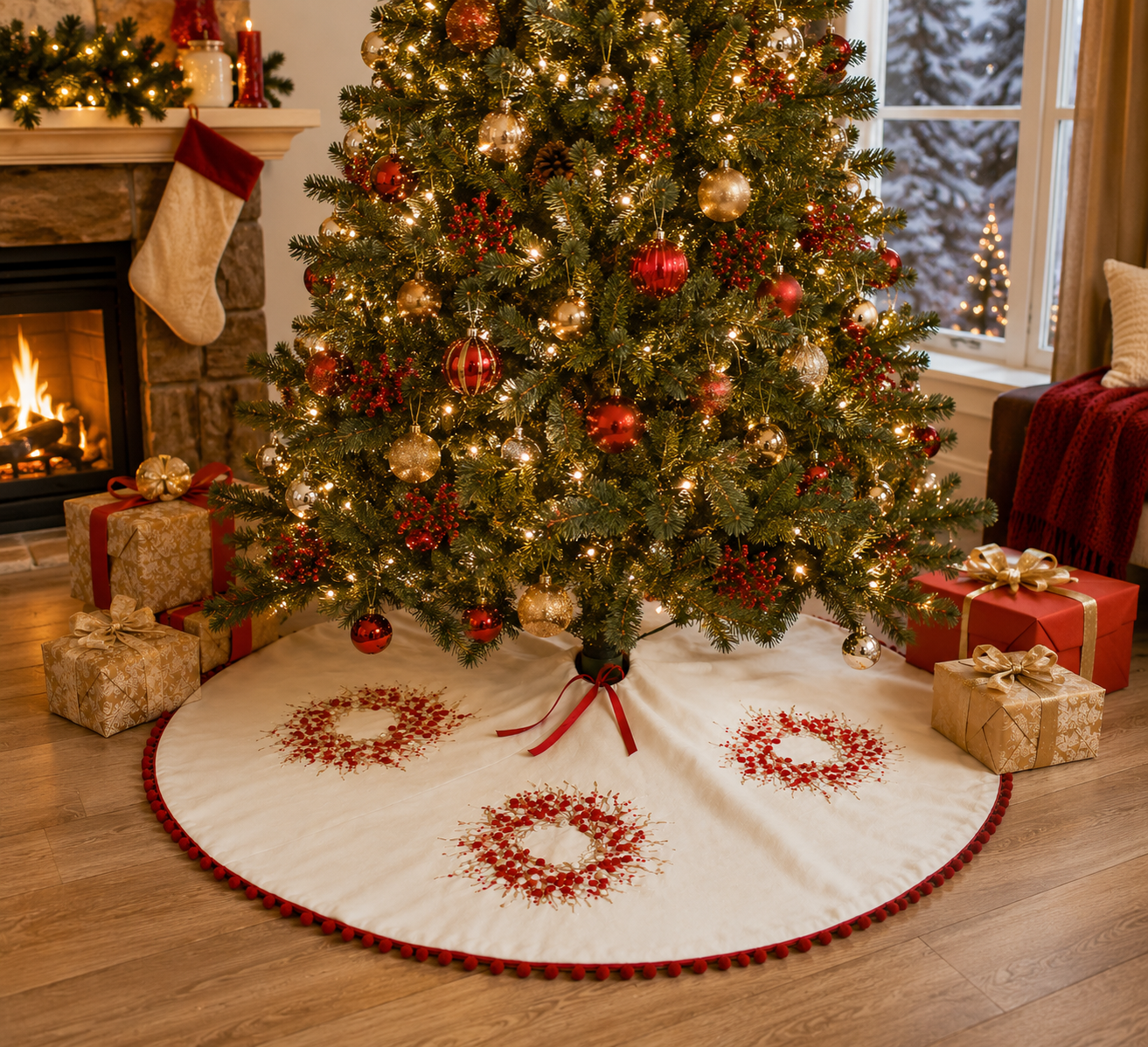 Holiday Berry Wreath Inch Tree Skirt
