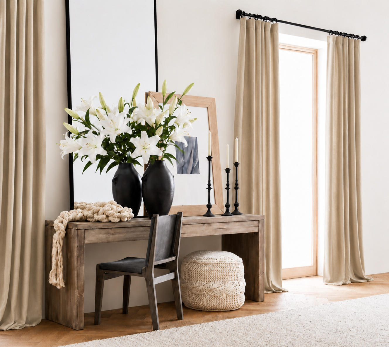 MANOR LUXE Elle Blackout Curtain Panels Grommet Thermal Lined 2 Pack 50x63 White