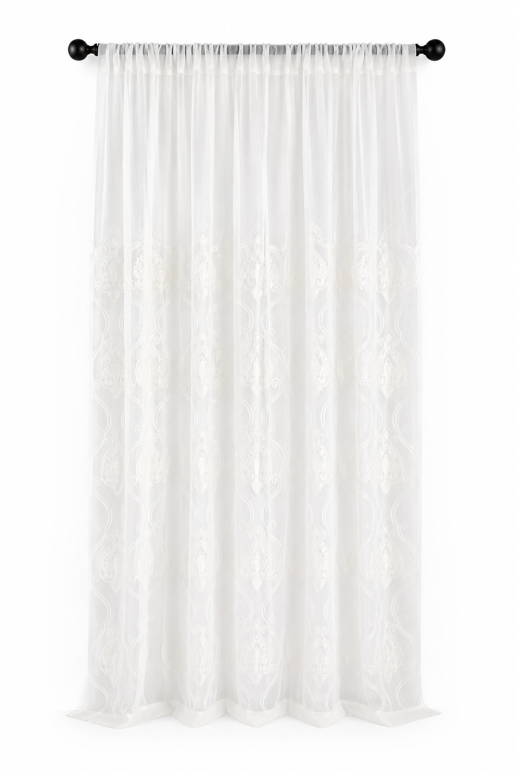 ML16229 Ella Embroidered Sheer Rod Pocket Curtain Panel 52x108 White Polyester