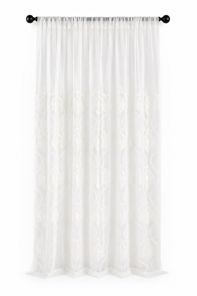 ML16229 Ella Embroidered Sheer Rod Pocket Curtain Panel 52x108 White Polyester