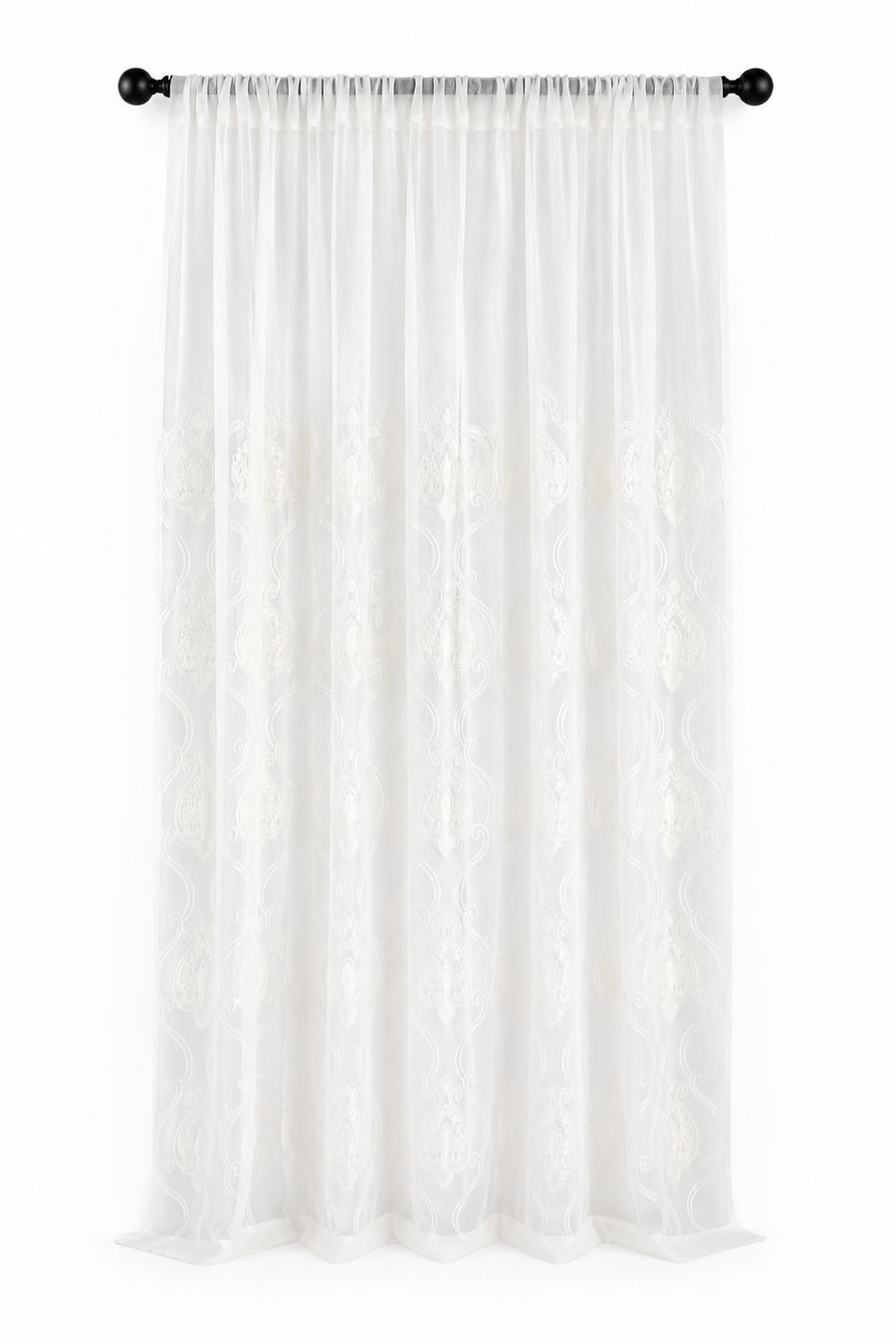 ML16229 Ella Embroidered Sheer Rod Pocket Curtain Panel 52x108 White Polyester
