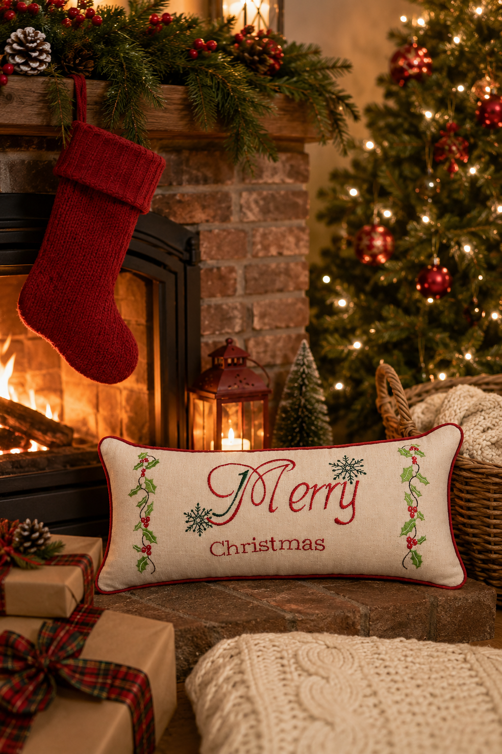 Merry Christmas with Holly Pillows