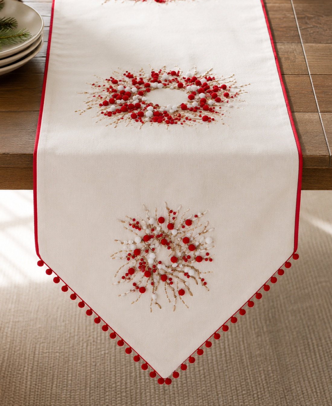 Holiday Berry Wreath Table Runner