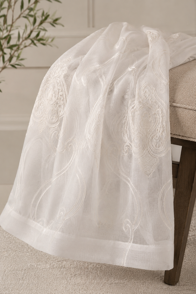 ML16229 Ella Embroidered Sheer Rod Pocket Curtain Panel 52x108 White Polyester