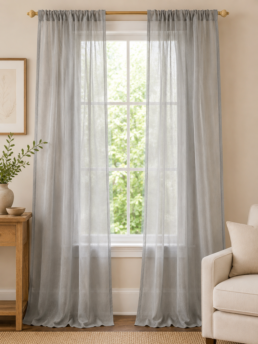 ML16606 Sierra Sheer Rod Pocket Curtain Panel 52x96 Gray Polyester