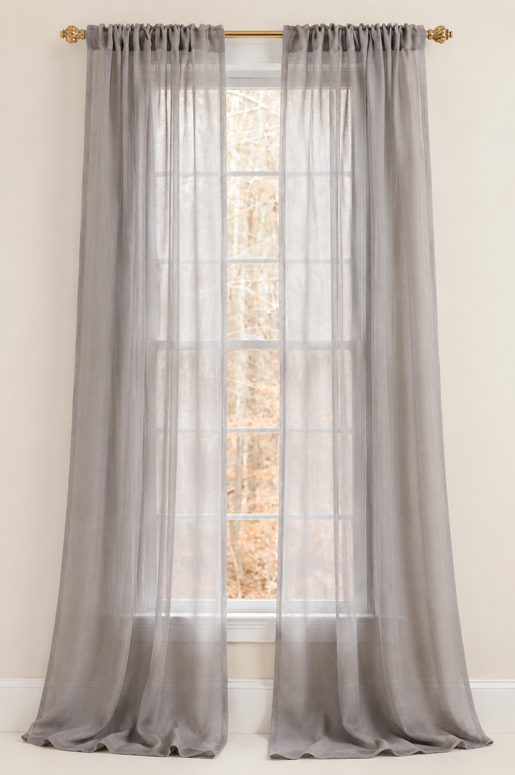 ML16605 Morning Mist Sheer Rod Pocket Curtain Panel 52x96 Gray Polyester