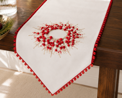Holiday Berry Wreath Table Runner
