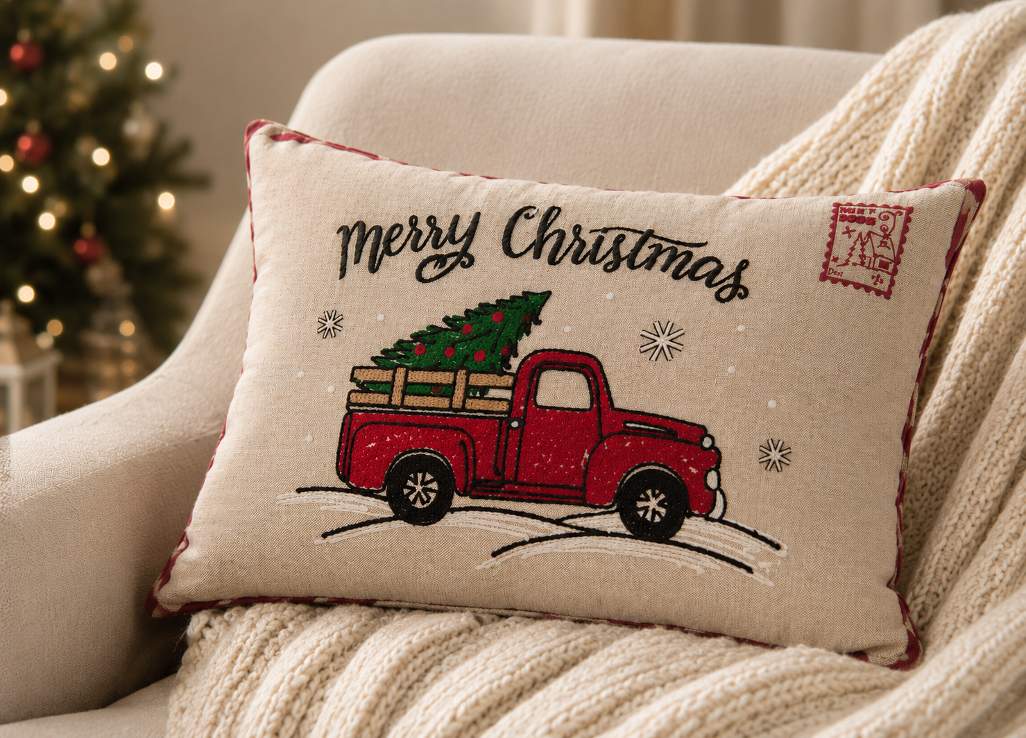 Christmas Truck Pillow Cover