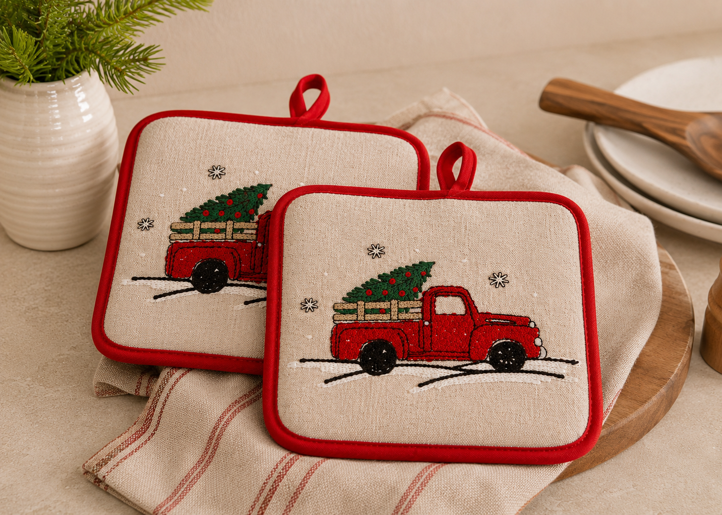 Christmas Truck Potholders | Set of 2