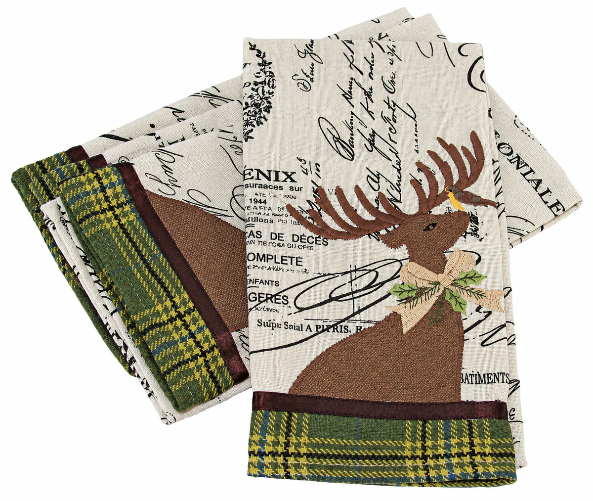 Holiday Reindeer Tartan Script Kitchen Towel