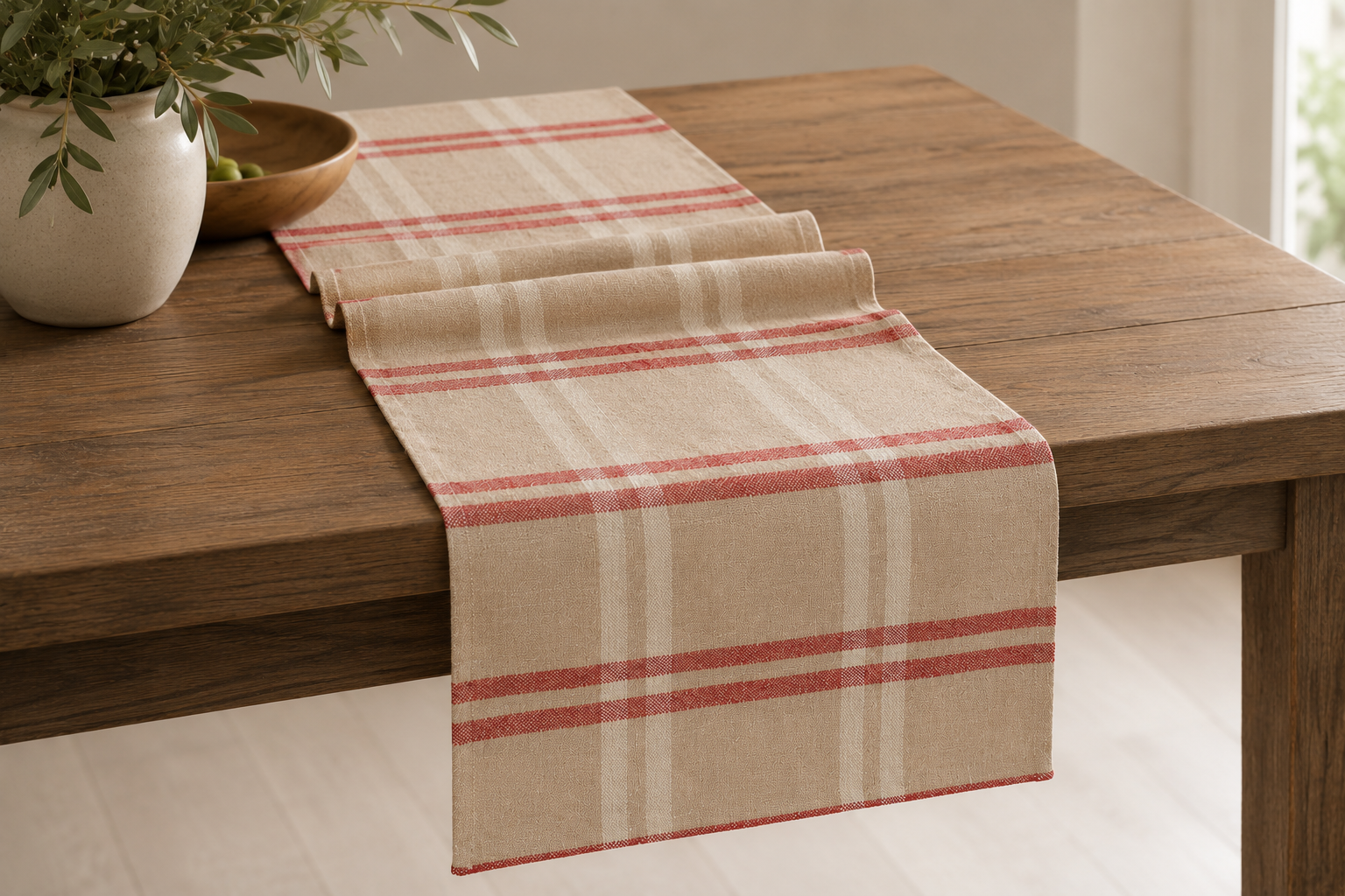 Xia Home Fashions Linen Check Table Runner Yarn Dyed 16x36 Natural