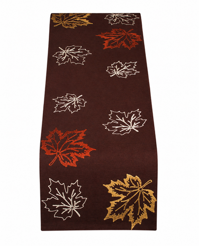 XD17143 Rustic Autumn Embroidered Table Runner Coffee 16x36