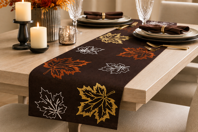 XD17143 Rustic Autumn Embroidered Table Runner Coffee 16x36