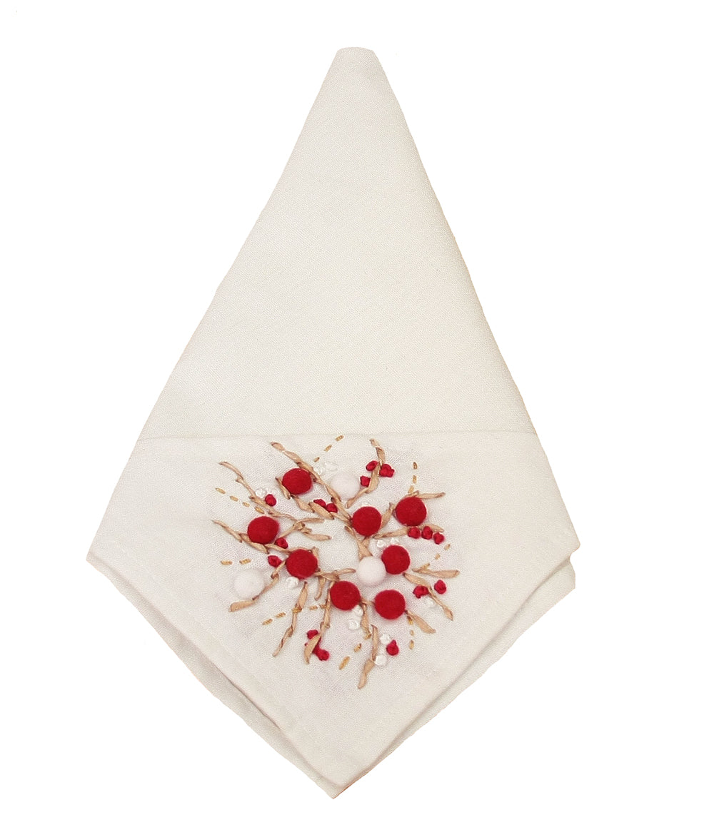 ML10103A Holiday Berry Wreath Napkin, 20''x20''