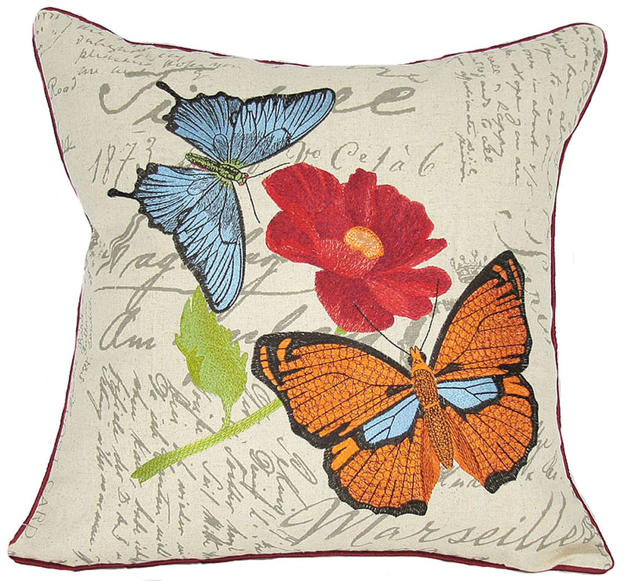 ML11010 Butterfly on Poppy Pillow, 18"x18"