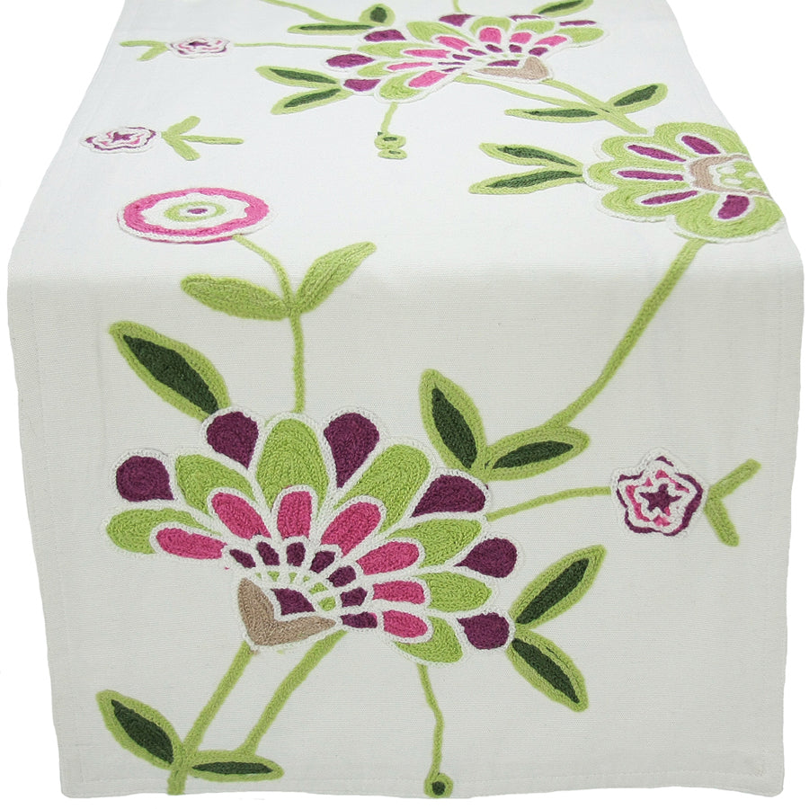 MANOR LUXE Flora Linens Table Runner Embroidery 16x36 Violet
