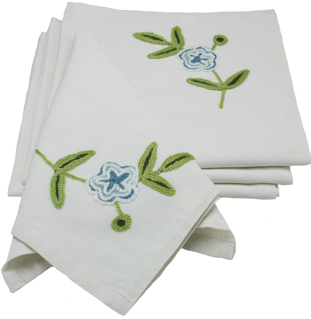ML12019 Crewel embroidered Flora Napkins, 21"x21", Set of 4
