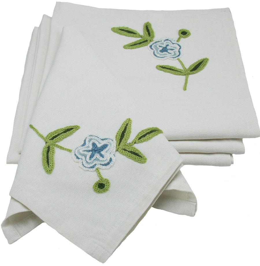 ML12019 Crewel embroidered Flora Napkins, 21"x21", Set of 4