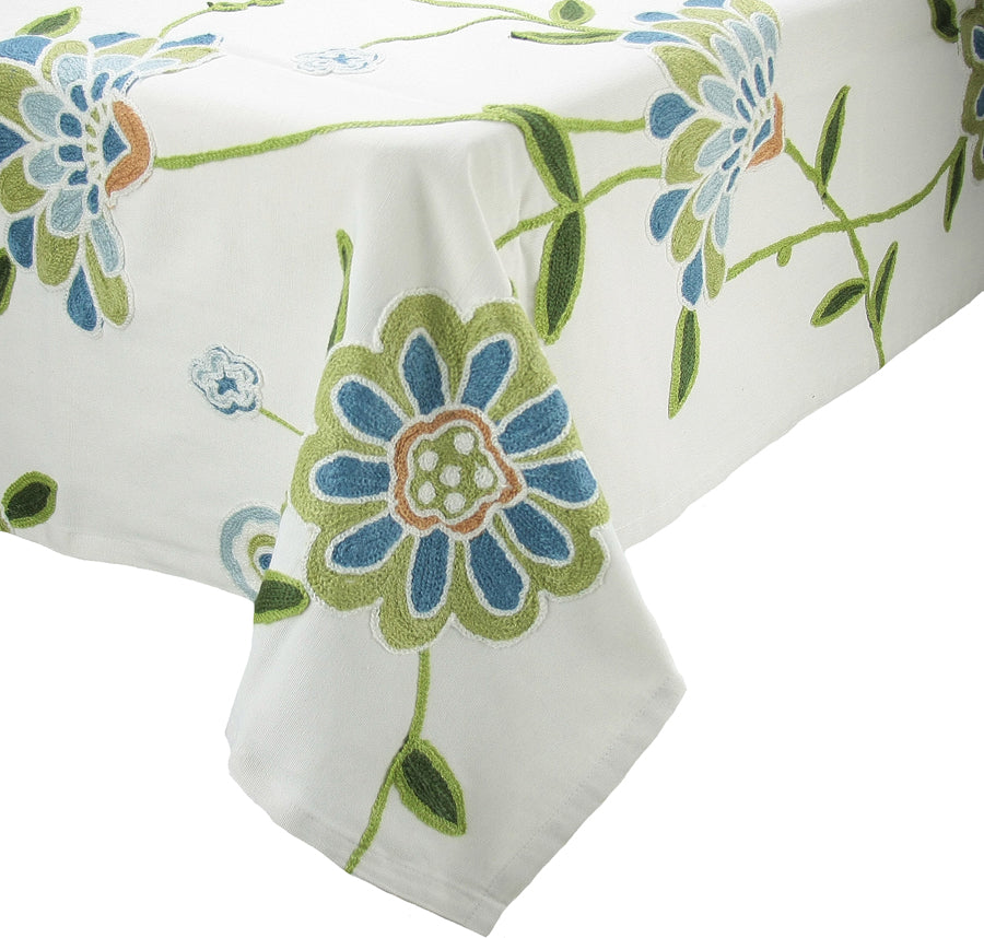 MANOR LUXE Flora Linens Tablecloth Embroidery 60x60 Blue