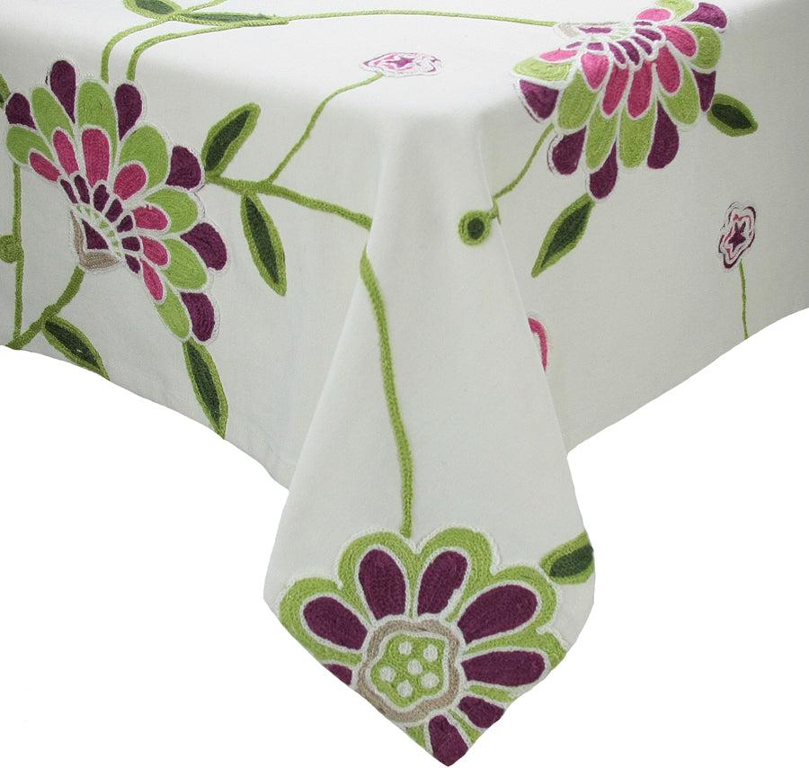 MANOR LUXE Flora Linens Tablecloth Embroidery 60x60 Blue