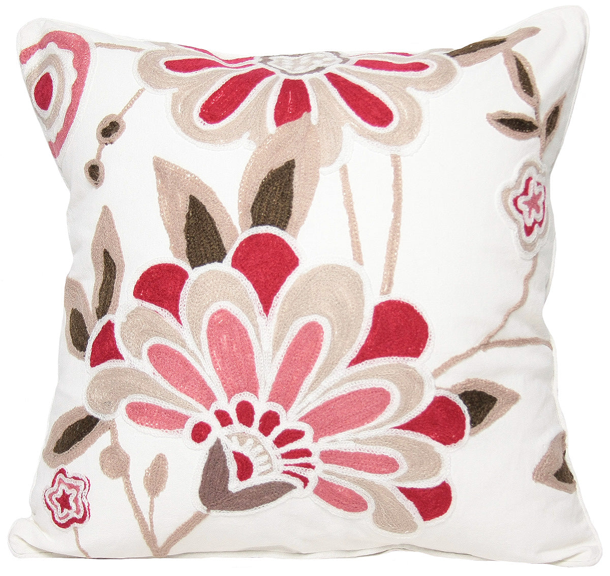 ML12019 Crewel embroidered Flora Pillow 18"x18"