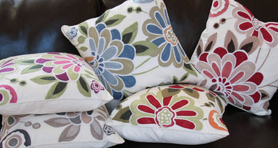 ML12019 Crewel embroidered Flora Pillow 18"x18"