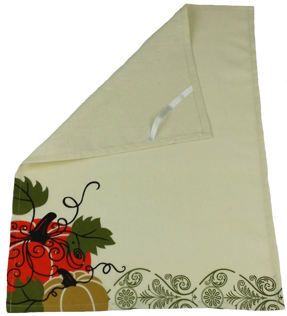 ML14880F Pumpkin Harvest Polyester Printed Embellished Kitchen Towel 16x22