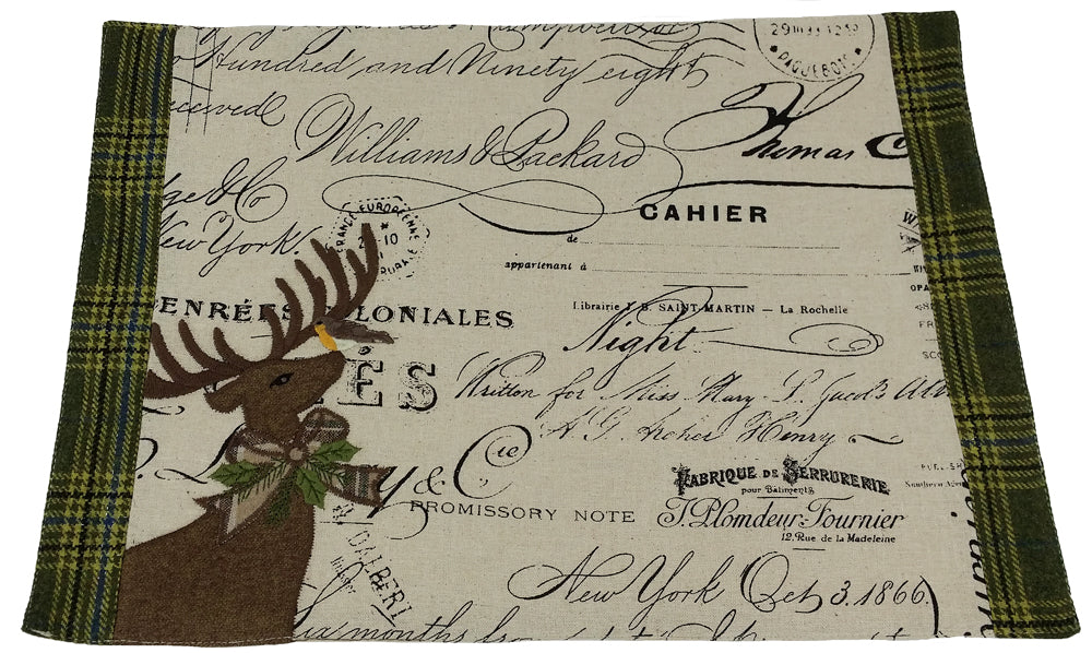 ML14898B Holiday Reindeer Tartan Script Placemat 13x18