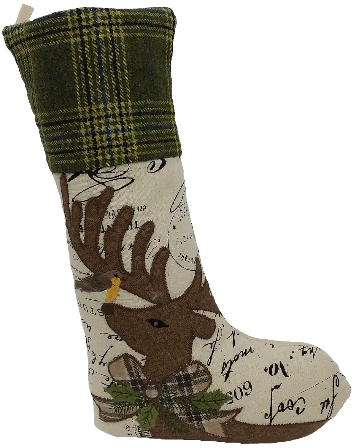 ML14898D Holiday Reindeer Tartan Script Stocking