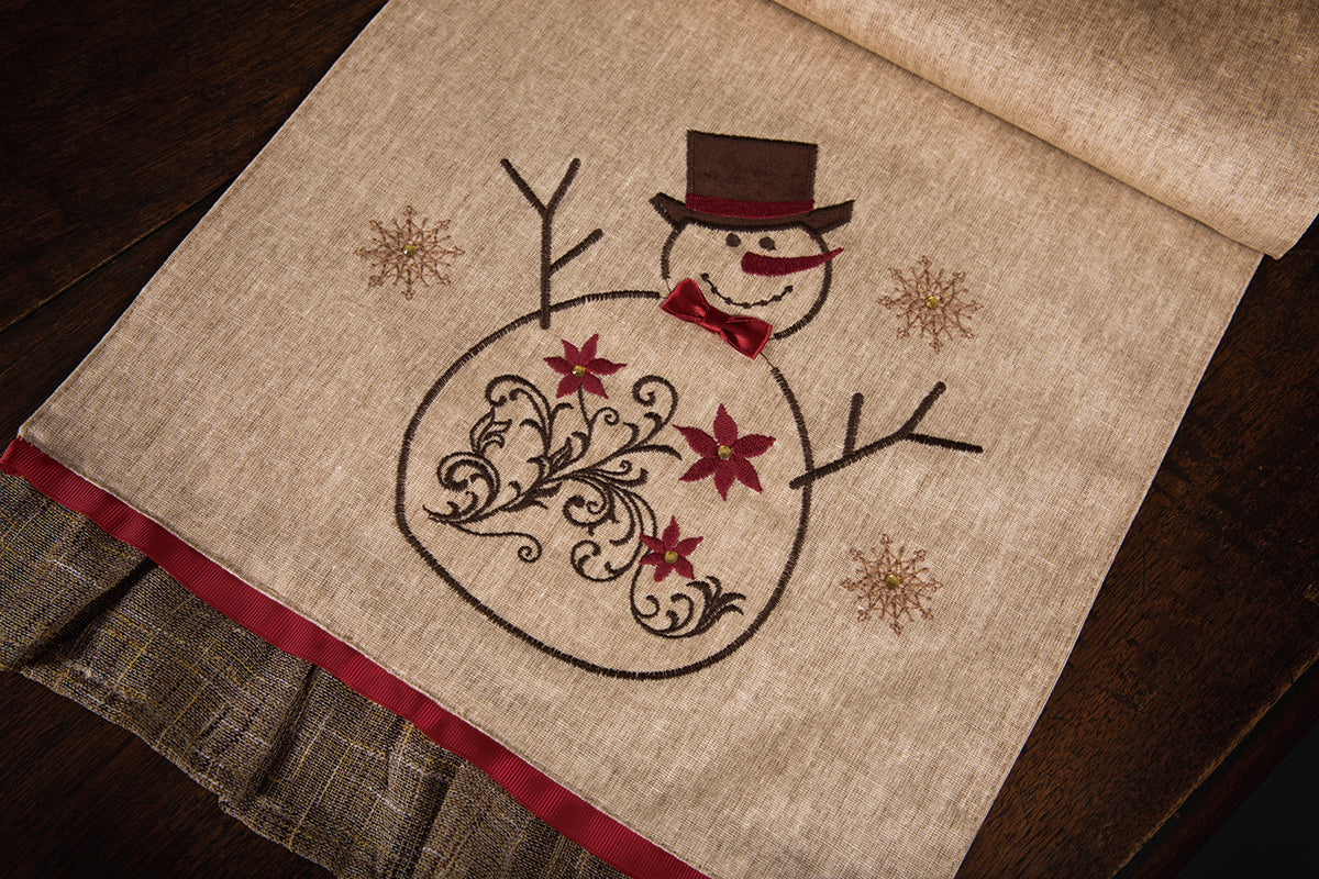 ML14899 Holiday Jeweled Snowman Table Runner 13x72