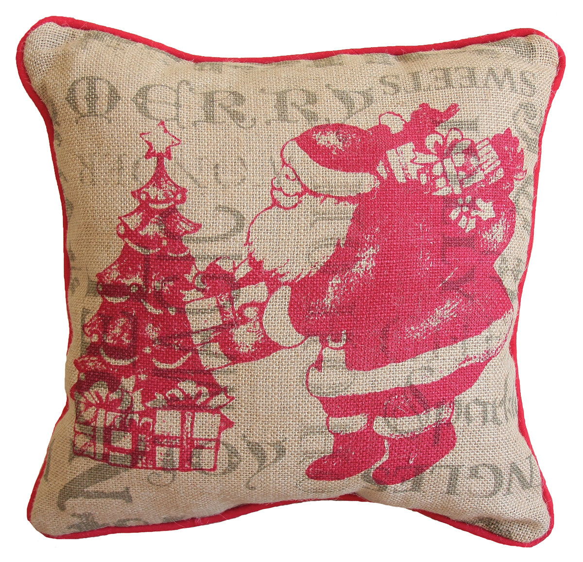 ML14900A Burlap Santa Throw Pillow 14x14