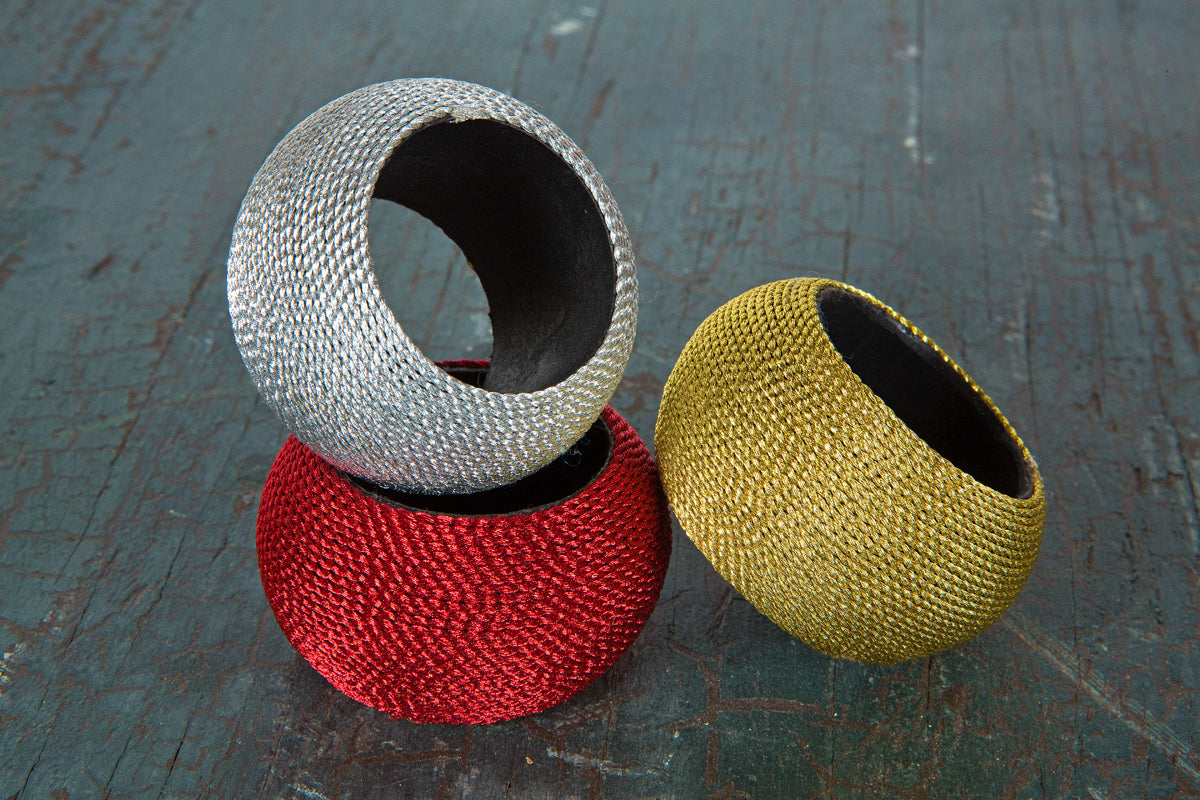 MANOR LUXE Cord Wrapped Napkin Rings Set of 4 1.5 Inch Red