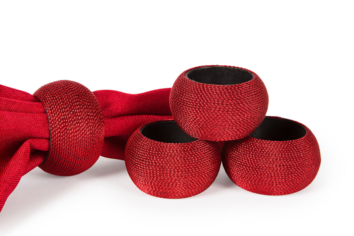 MANOR LUXE Cord Wrapped Napkin Rings Set of 4 1.5 Inch Red