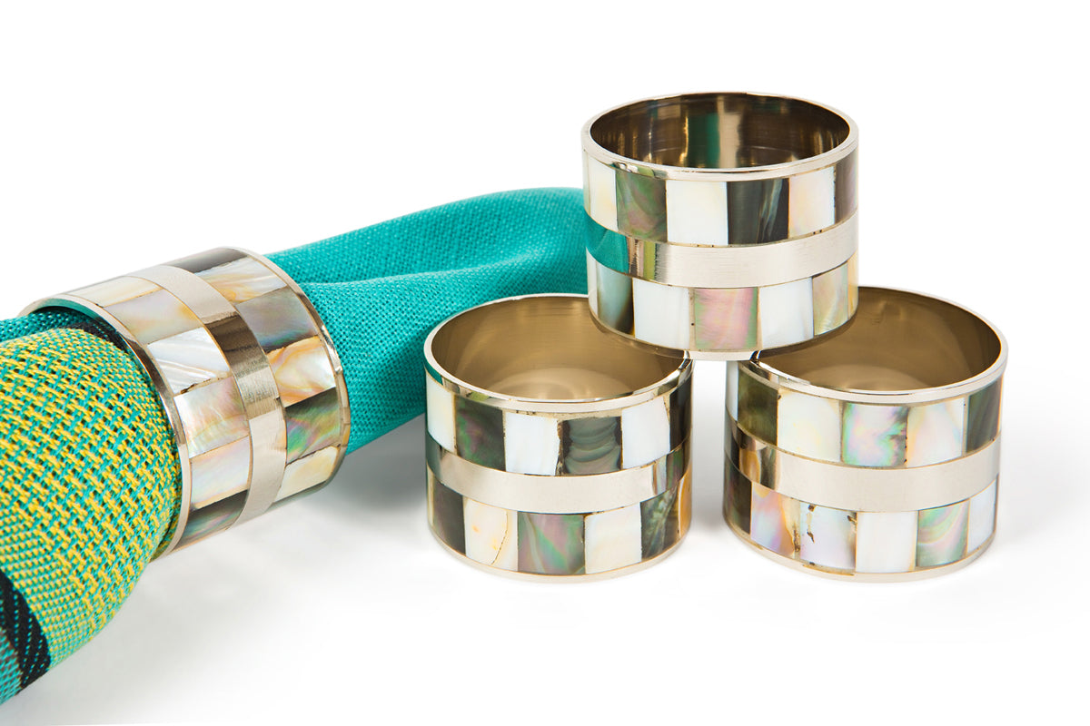 MANOR LUXE Mother of Pearl Napkin Rings Set of 4 Multicolor