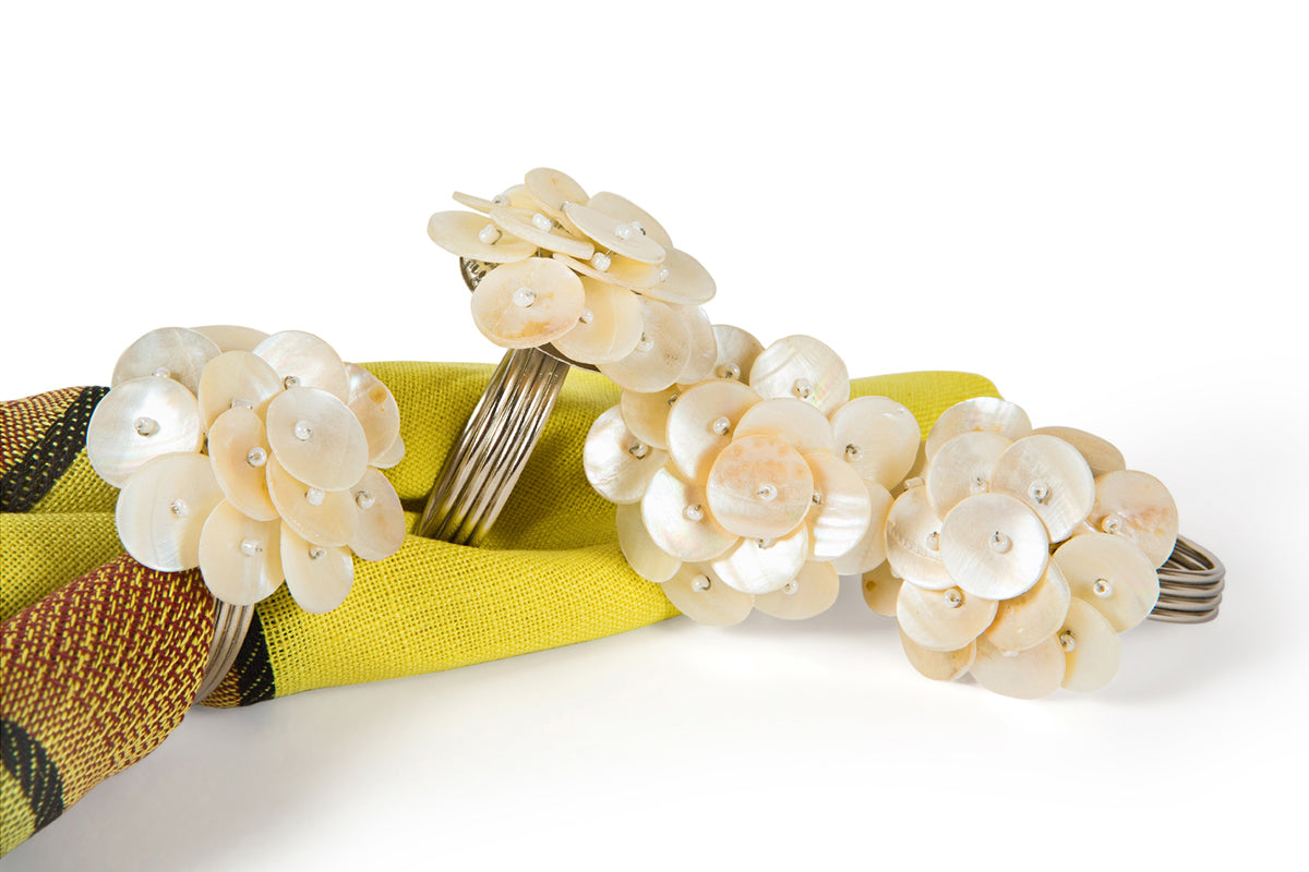 MANOR LUXE Mother of Pearl Flower Napkin Rings Set of 4 Multicolor