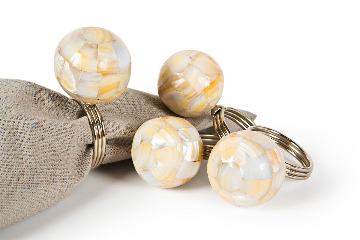 MANOR LUXE Mother of Pearl Ball Napkin Rings Set of 4 Multicolor