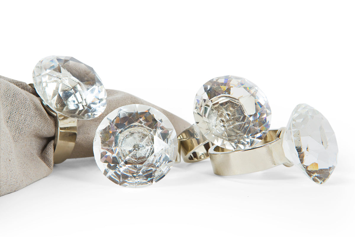 MANOR LUXE Bling Diamond Napkin Rings Set of 4 Clear