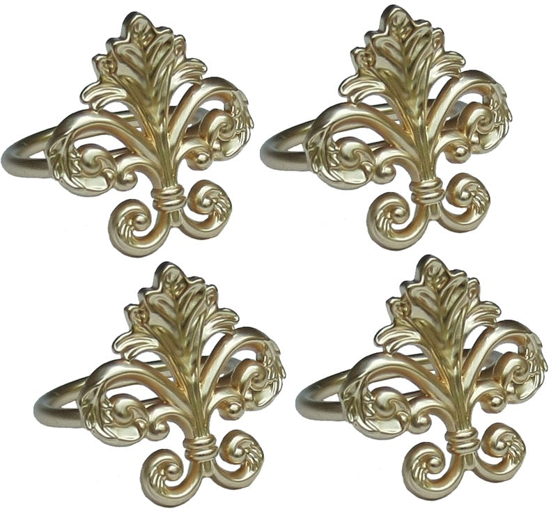 MANOR LUXE Fleur de Lis Napkin Rings Set of 4 Gold