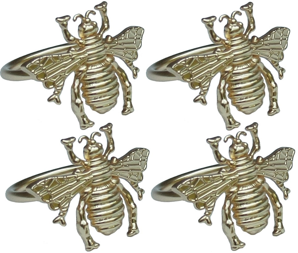MANOR LUXE Bourdon Bee Napkin Rings Set of 4 Gold