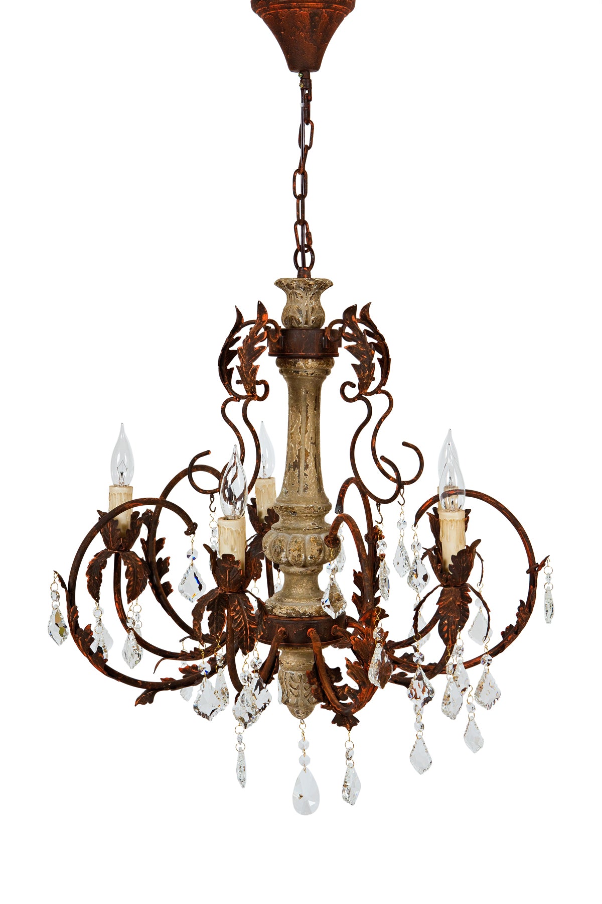 MANOR LUXE Beaumont Wood Metal Crystal Chandelier 25x26 Antique Candle Style