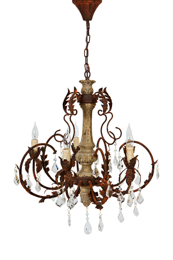 MANOR LUXE Beaumont Wood Metal Crystal Chandelier 25x26 Antique Candle Style