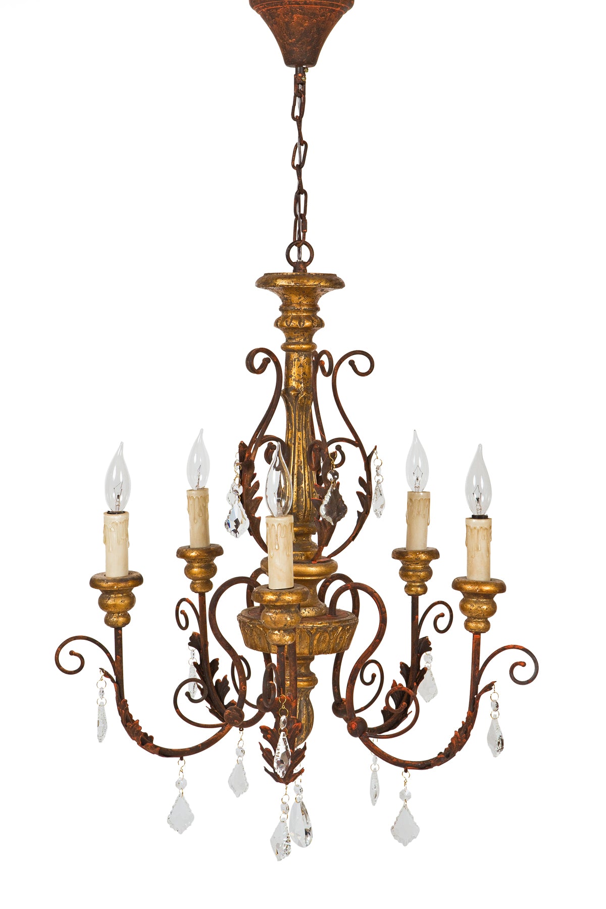 MANOR LUXE Milan Wood Metal Crystal Chandelier 27x21 Antique Candle Style