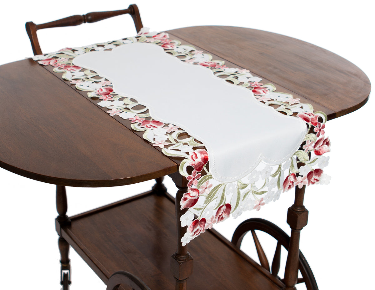 2. MANOR LUXE Lush Rosette Embroidered Cutwork Table Runner, 16x34, White