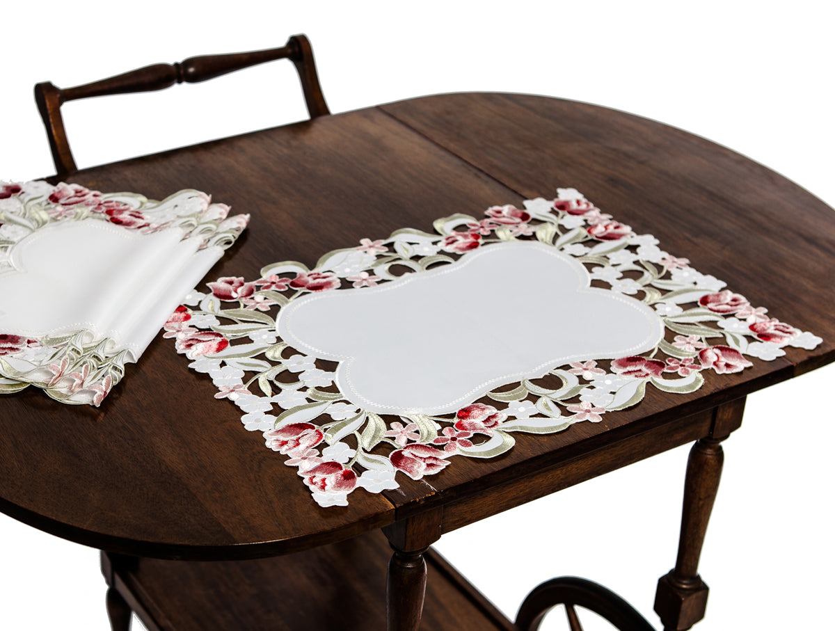 1. MANOR LUXE Lush Rosette Embroidered Cutwork Placemats Set of 4, 14x20, White