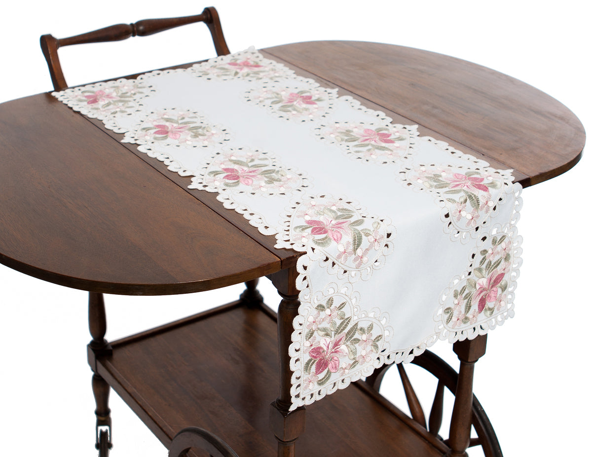 MANOR LUXE Blush Embroidered Cutwork Table Runner, 16x34, White