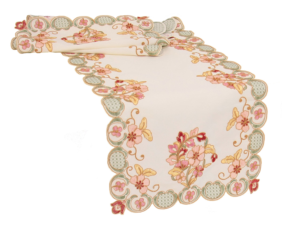 MANOR LUXE Primrose Embroidered Cutwork Round Doilies Set of 4, 16 Inch, Multicolor