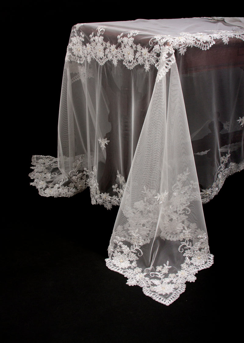 ML16135 Flower Lace Beaded Tablecloth, 80"X80"