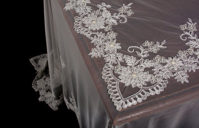 ML16135 Flower Lace Beaded Tablecloth, 80"X80"
